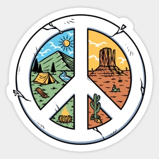 mountain and desert with peace symbols Sticker